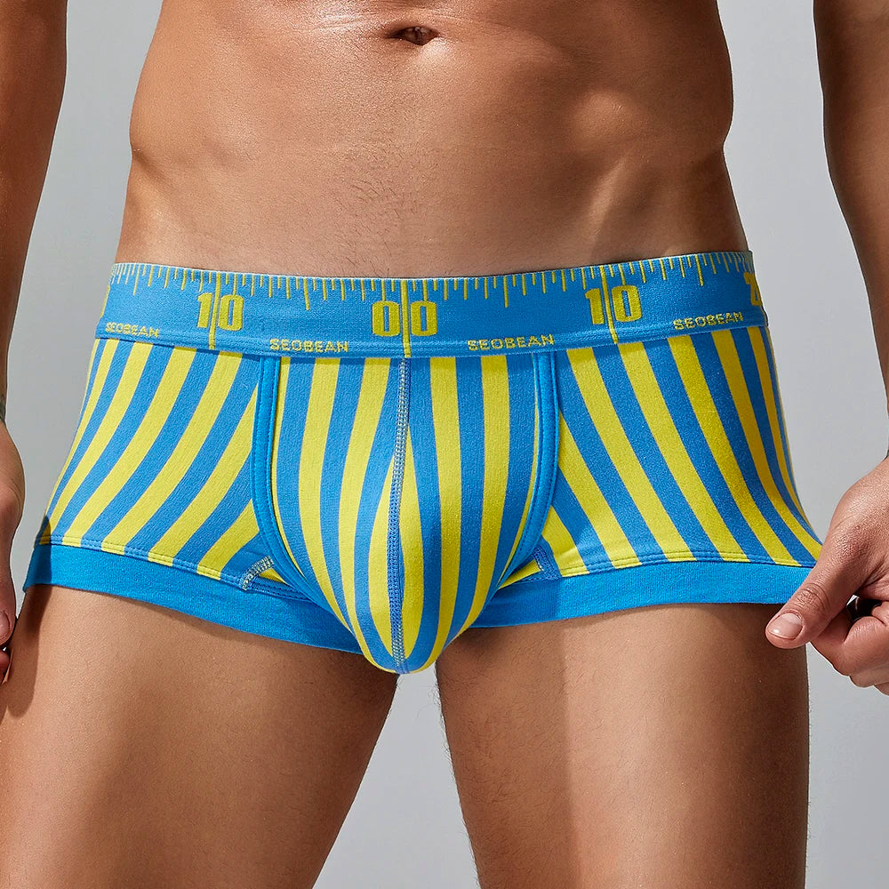New Striped Boxer Briefs  Men's Comfortable Underwear Breathable Cotton Trunks with Elastic Waistband