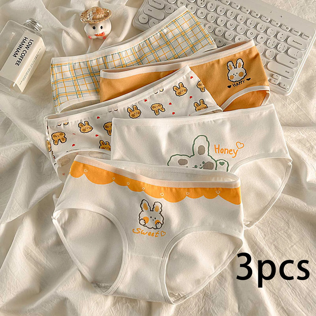 3pcs Cotton Girls Panties Adolescent Mid Waist Underwears Babys Fashion Briefs Breathable Pantys Students Cartoon Print Lingerie