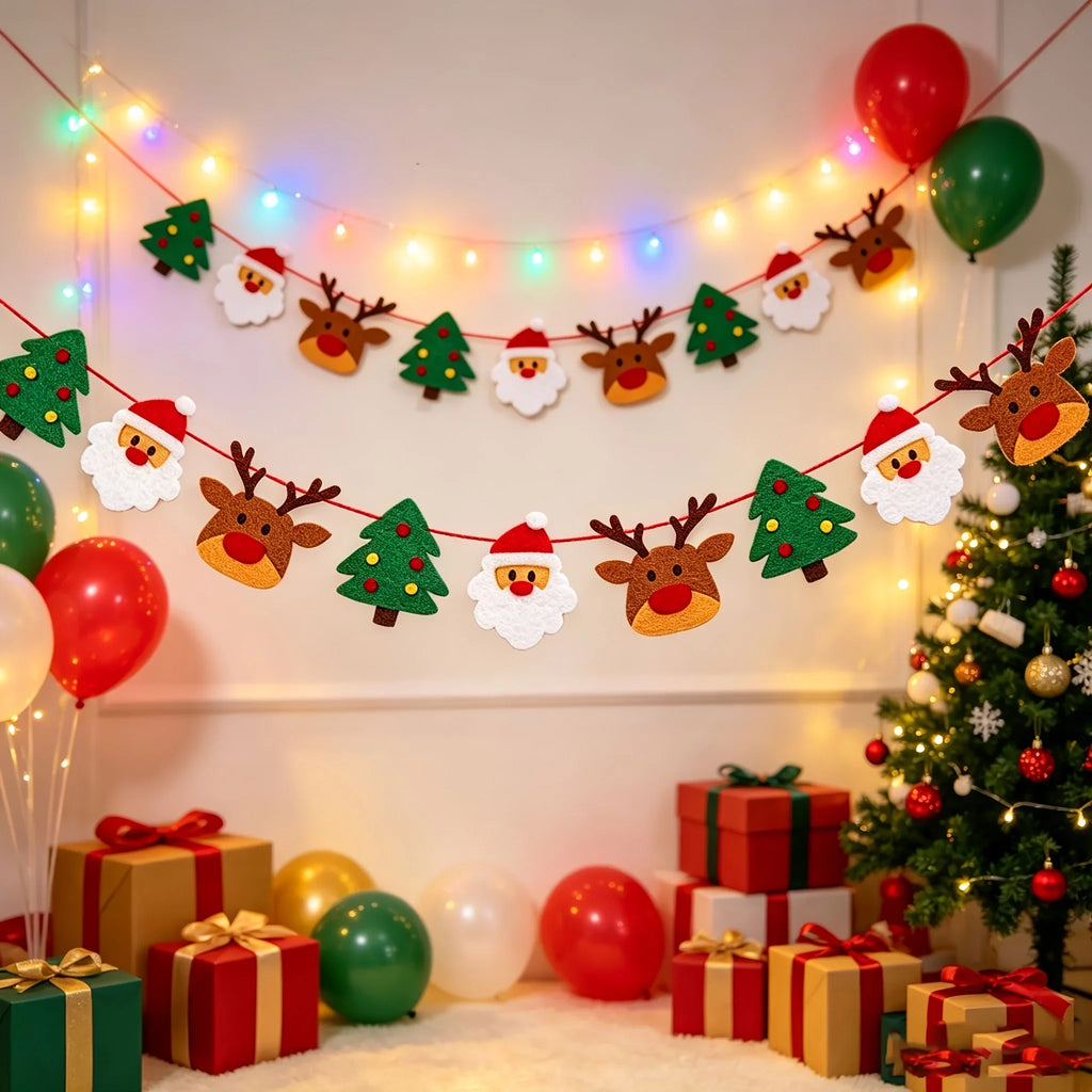 Weihnachts-Filzgirlande mit Weihnachtsmann & Rentieren – Festlicher Wandschmuck