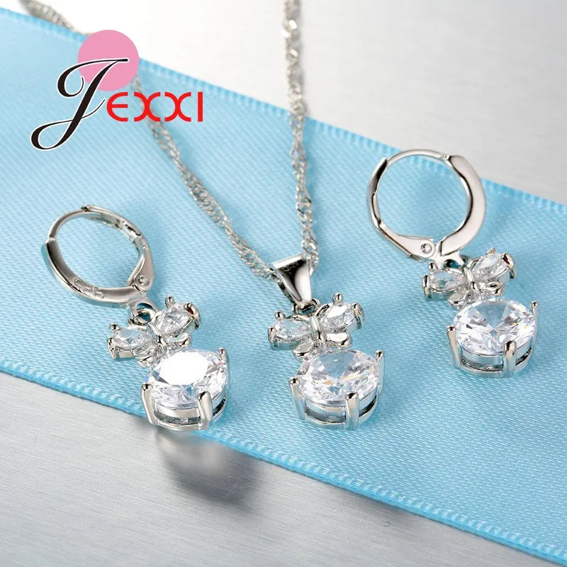 Elegant Women Jewelry Set For Wedding Accessory Pendant Necklaces Earring 925 Sterling Silver Jewellery Sets For Women