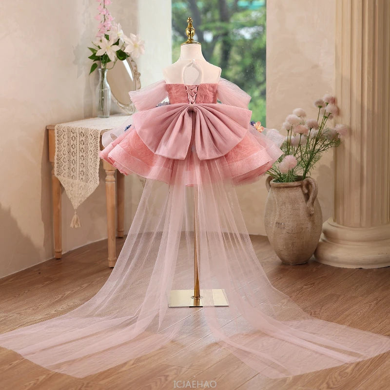 Elegant Dress For Girls Flower Princess Dresses Kids Birthday Party Pageant Gown Piano Recital Host Outfit Children Costumes