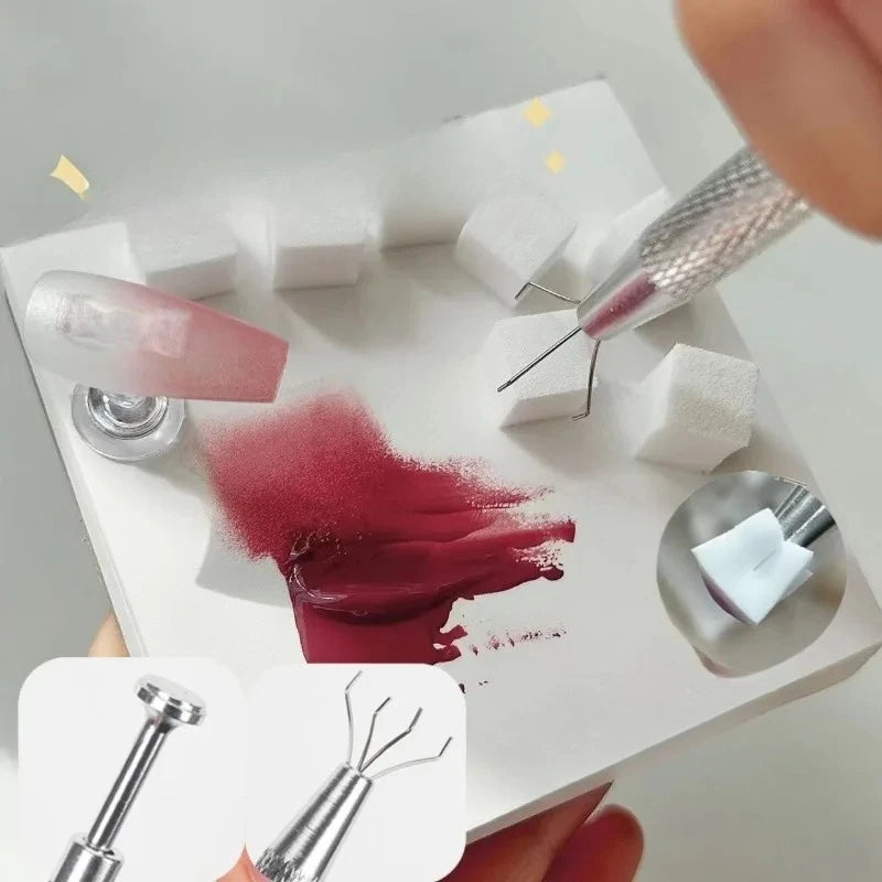 Manicure Supplies Set: Square Nail Art Sponge + Gradient Nail Brushes +Gel Polish Grab Pen- All-in-One Tools for DIY Nail Design