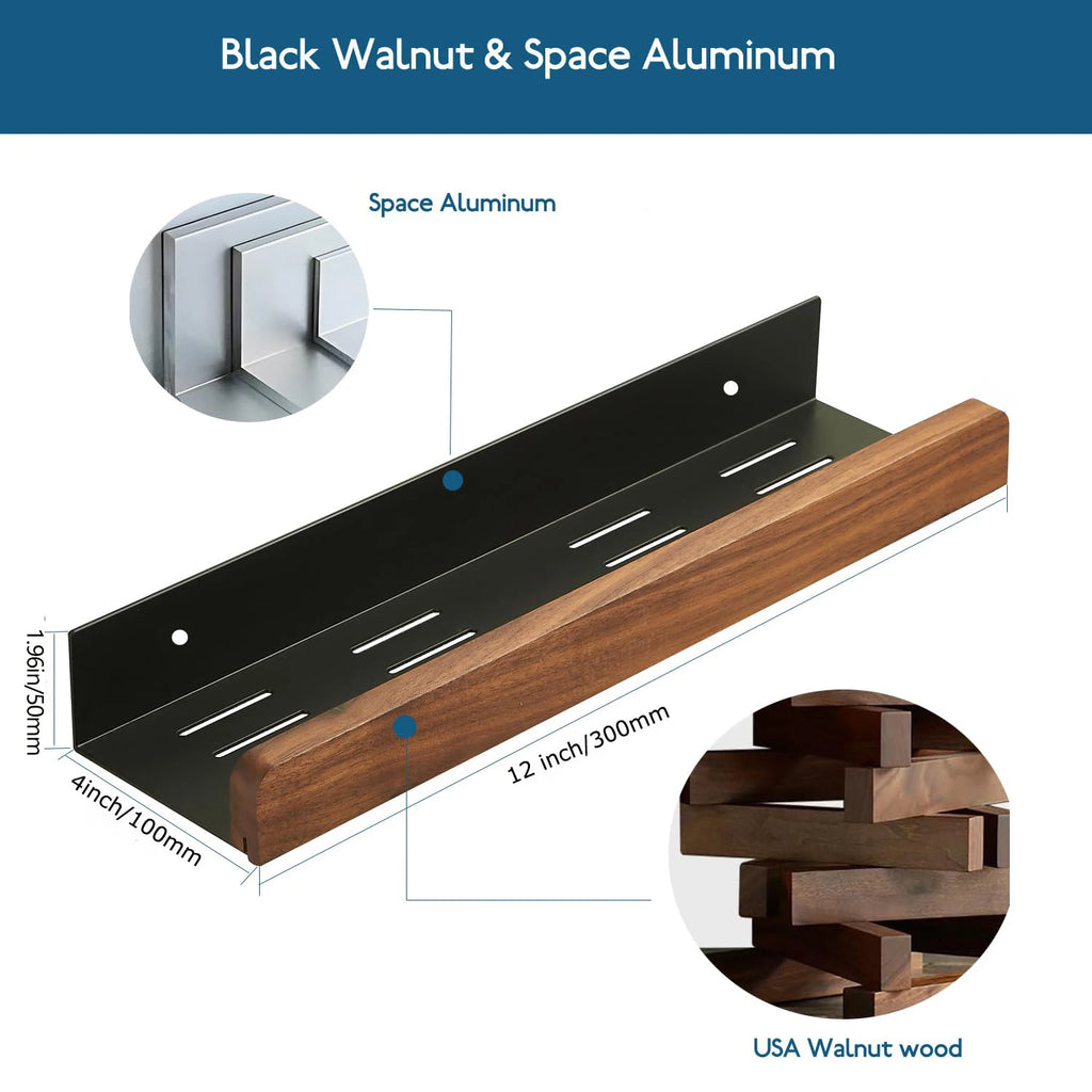 Bathroom Shelf Wall Mounted Organizer Rustic Farmhouse Walnut Solid Wood Floating Corner Shelf with Border for Kitchen Bedroom