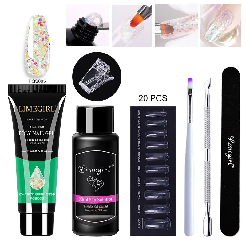 LIMEGIRL  Poly Nail Gel Set Manicure Set Gel Cuticle Pusher Finger Extend Mold Nail Kit All For Quick Extension Manicure Set