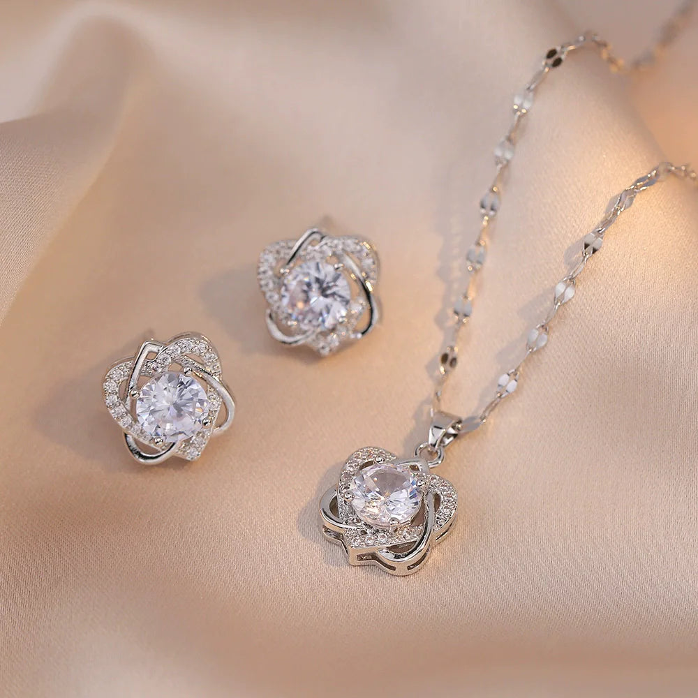 Stainless Steel Austrian Crystal Enamel Square Pendant Jewelry Sets Women African Costume Jewelry Maxi Necklace Earring Set