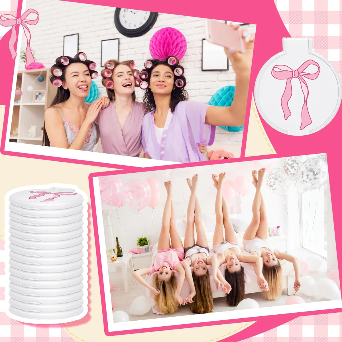 5 Sets Pink Bow Mini Pocket Mirror - Vanity Accessories For Women, Birthday Party Favors, Wedding Anniversary Bridal Shower Gift