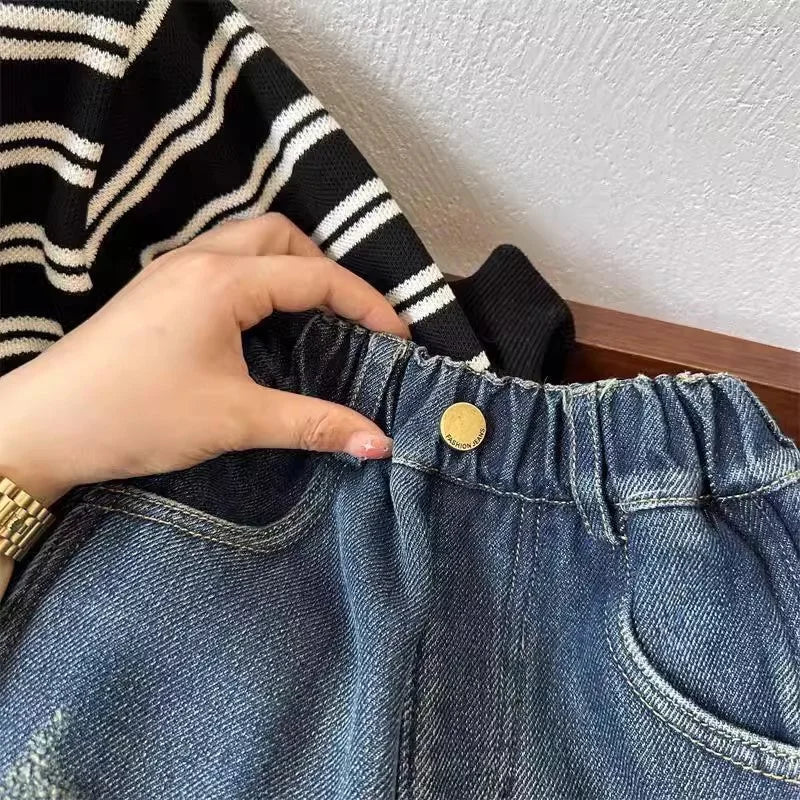 Boys Fleece-lined Jeans Fashion Children's Winter Denim Pants Kids Casual Autumn Trousers New Toddler Plush Velvet Pants 1-8Y