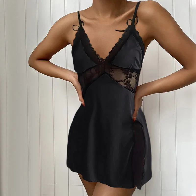 Women's Sleep European and American Lounge Sleepshirts Home Sexy Sleepwear Camisole Skirt Lace Low Neck Nightgown Nightgowns