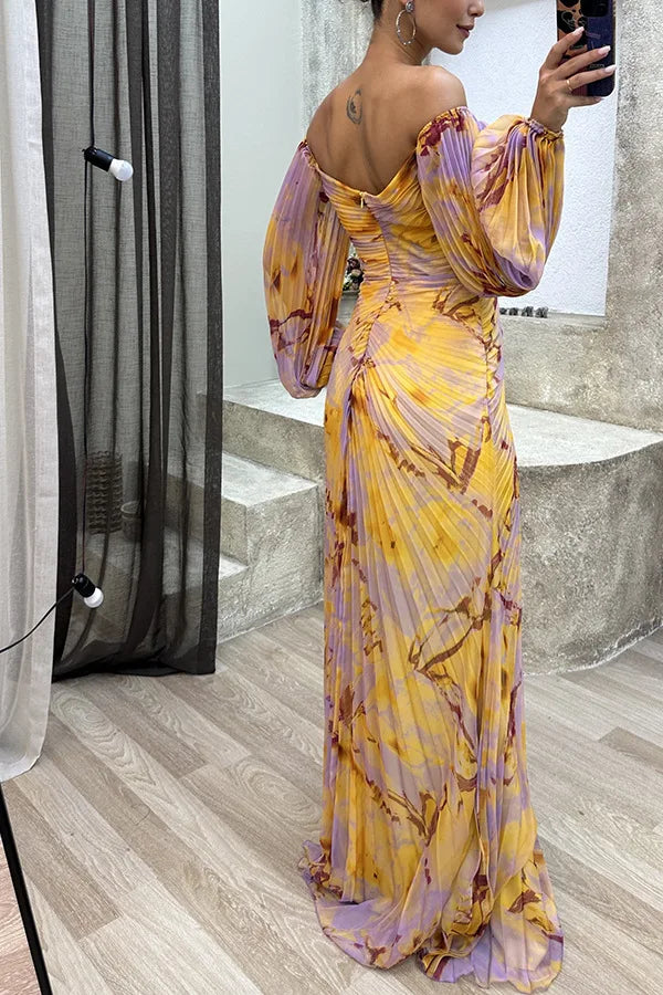 Sexy Elegant Evening Party Dresses 2024 Summer Fashion New Pleated Long Sleeved Off Shoulder Loose Casual Maxi Dress for Women