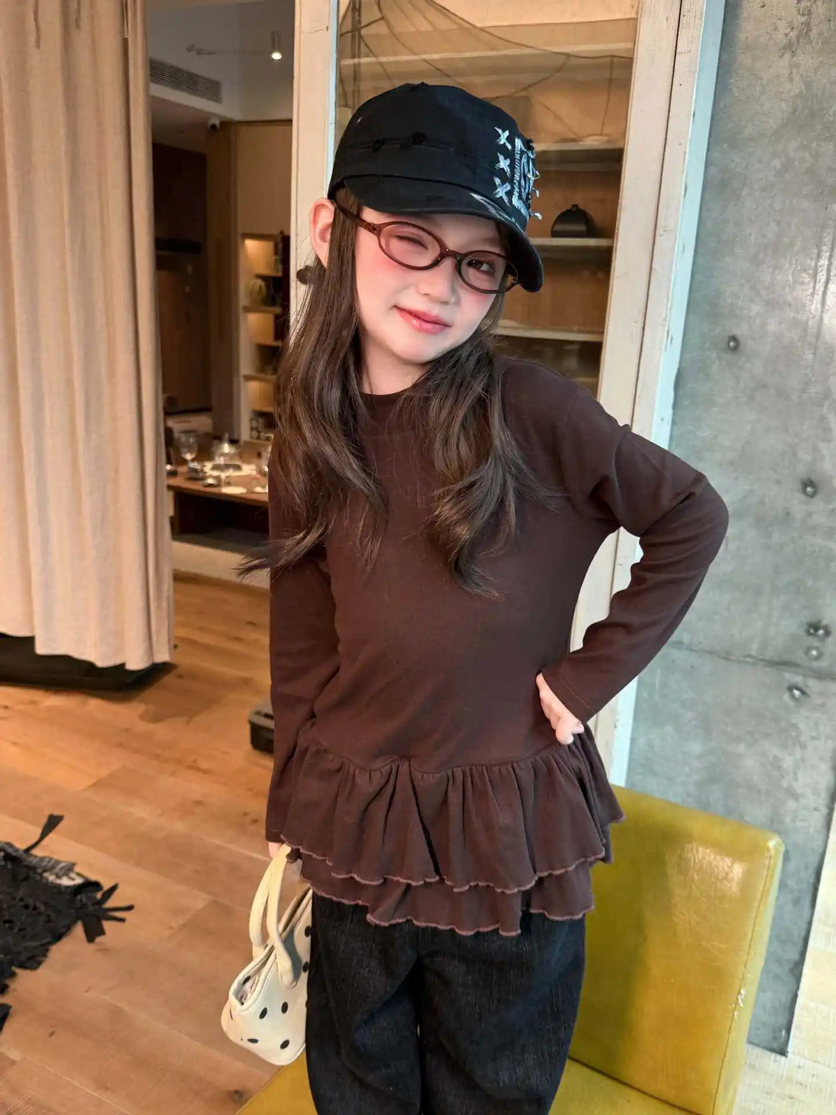 Kids T Shirt 2026 Winter New Girls Half High Neck Ruffled Hem Long Sleeve Undershirt Kids T Shirt Top