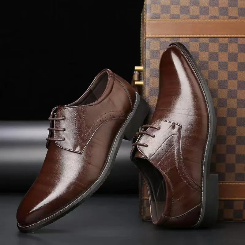 Men Dress Shoes Lace-Up Leather Shoes British Pointed Toe Office Oxford Shoes Wedding Party Flats Handmade Business Formal Shoe