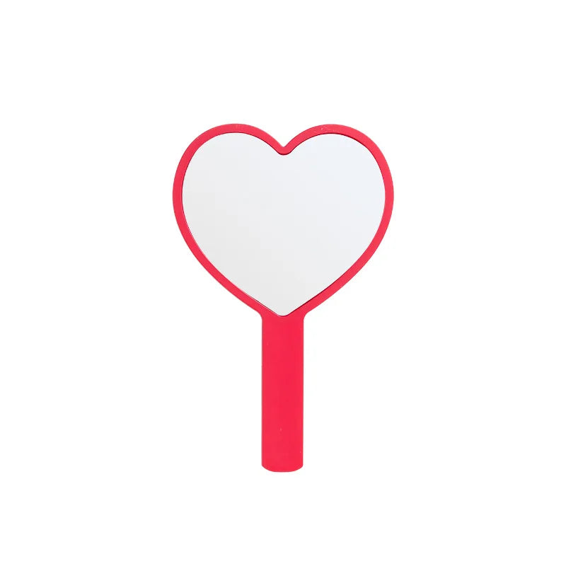 1PCS Heart Shaped Hand‑held Vanity Mirror With Handle Portable Cute Small Beauty Mirror Cosmetic Makeup Tool For Girls Women