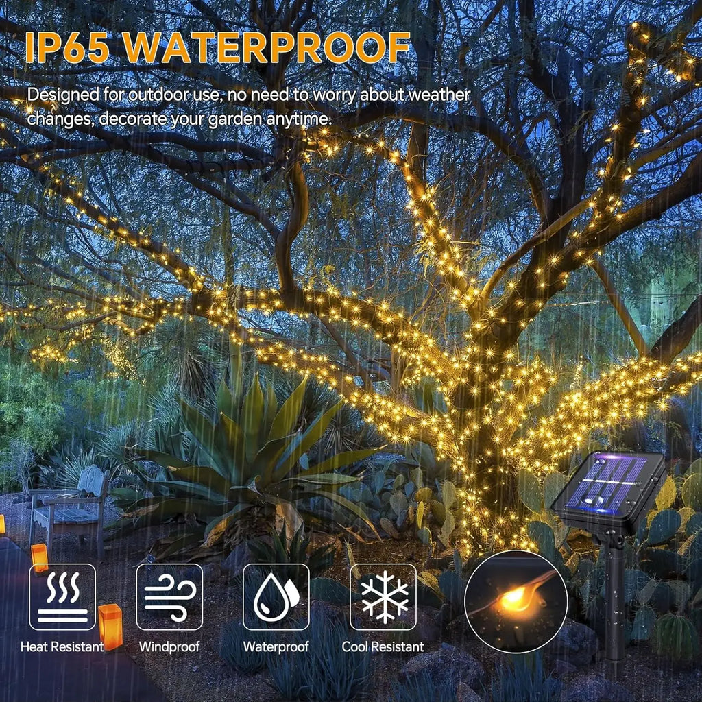 Christmas Garland Solar Outdoor String Lights LED Outdoor 8 Modes Chain Lights Decoration for Garden Patio Tree Terrace Parties