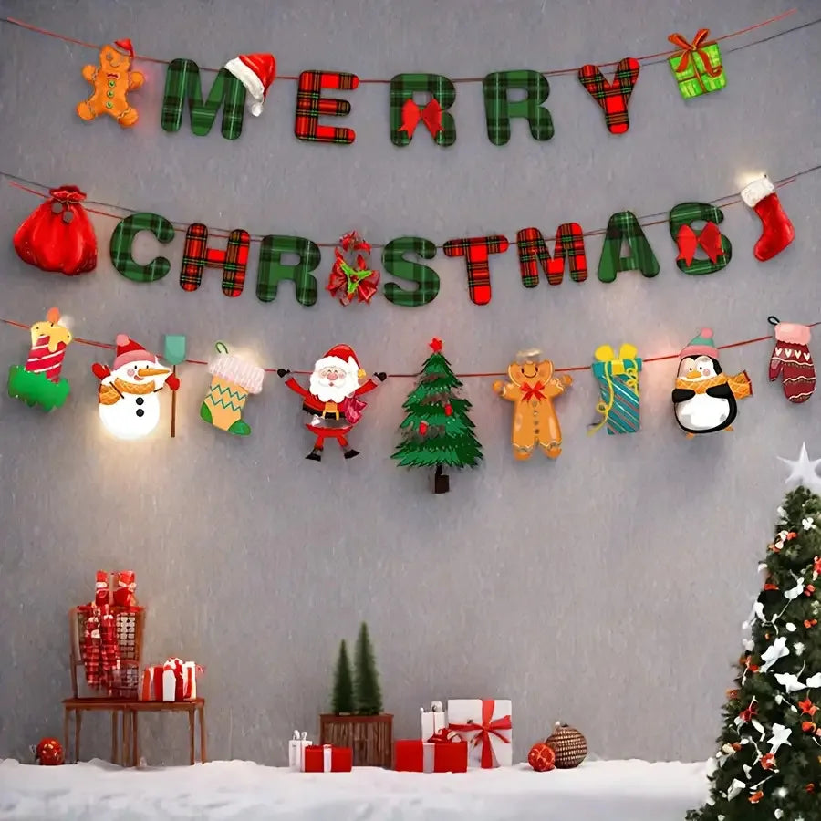 Merry Christmas“ Party-Dekorationsset – Festliches Banner & Girlande.