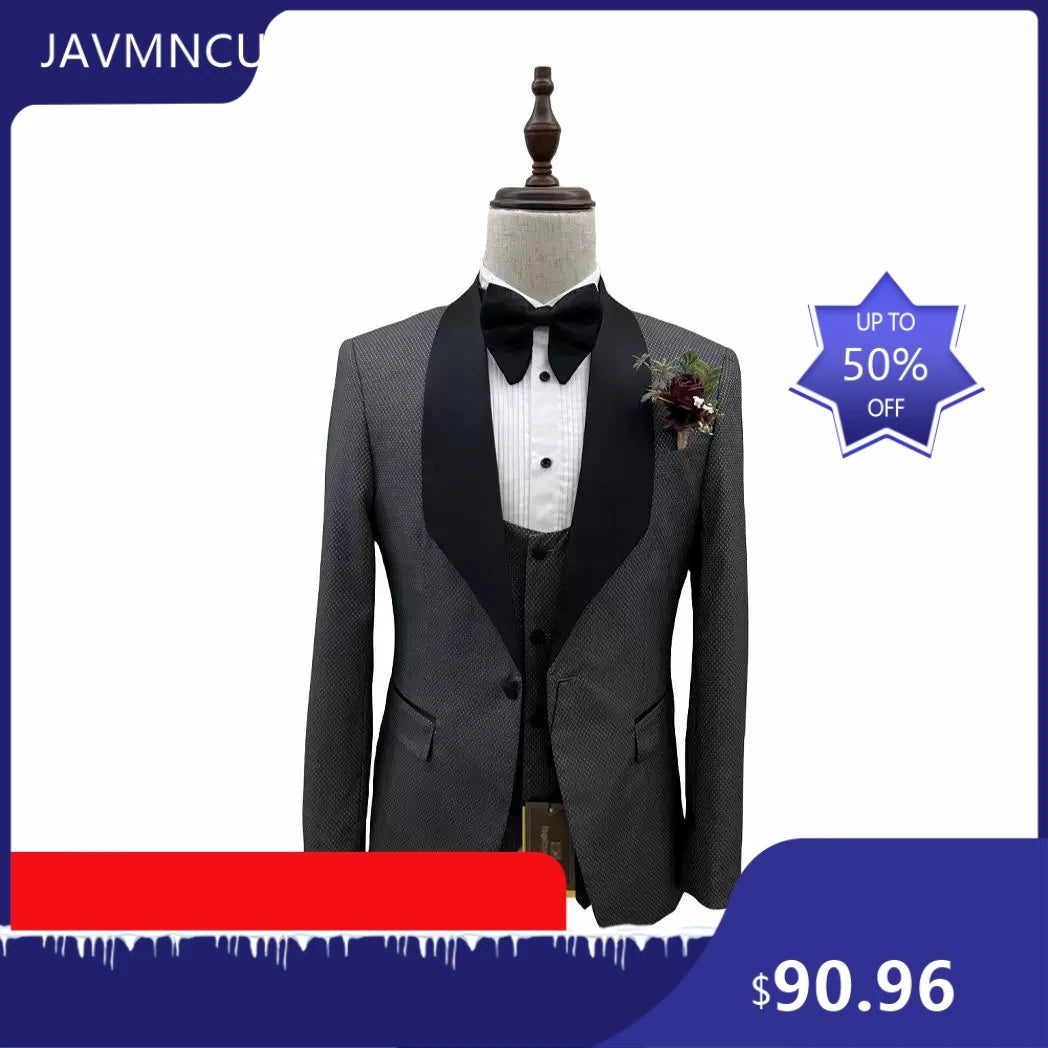 Men's 3 Piece Slim Fit Suit Set 2026 New Business Formal Wedding Groom Party Suit for Office Banquet and Four Seasons Wear