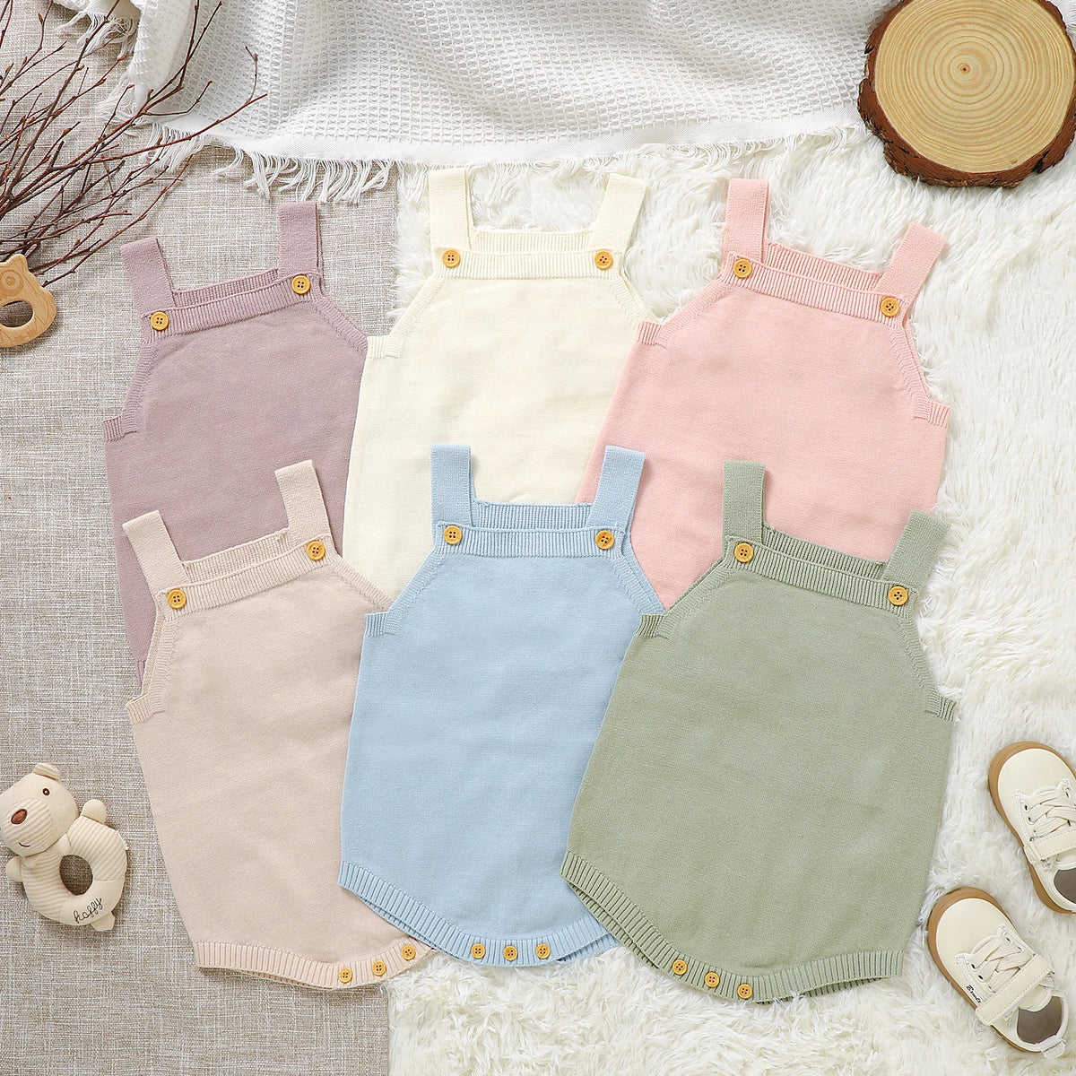 Newborn Baby Bodysuit Cotton Knit Infant Boy Girl Jumpsuit Sleeveless Summer Children Sling Clothes Fashion Solid 0-18M Overalls