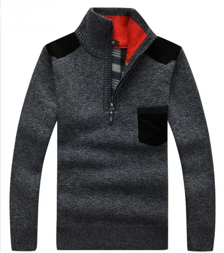Men's Winter Sweaters Stand Collar Half Zipper Knitted Fleece Pullovers Long Sleeve Pocket Casual Jumper Thick Clothing for Men