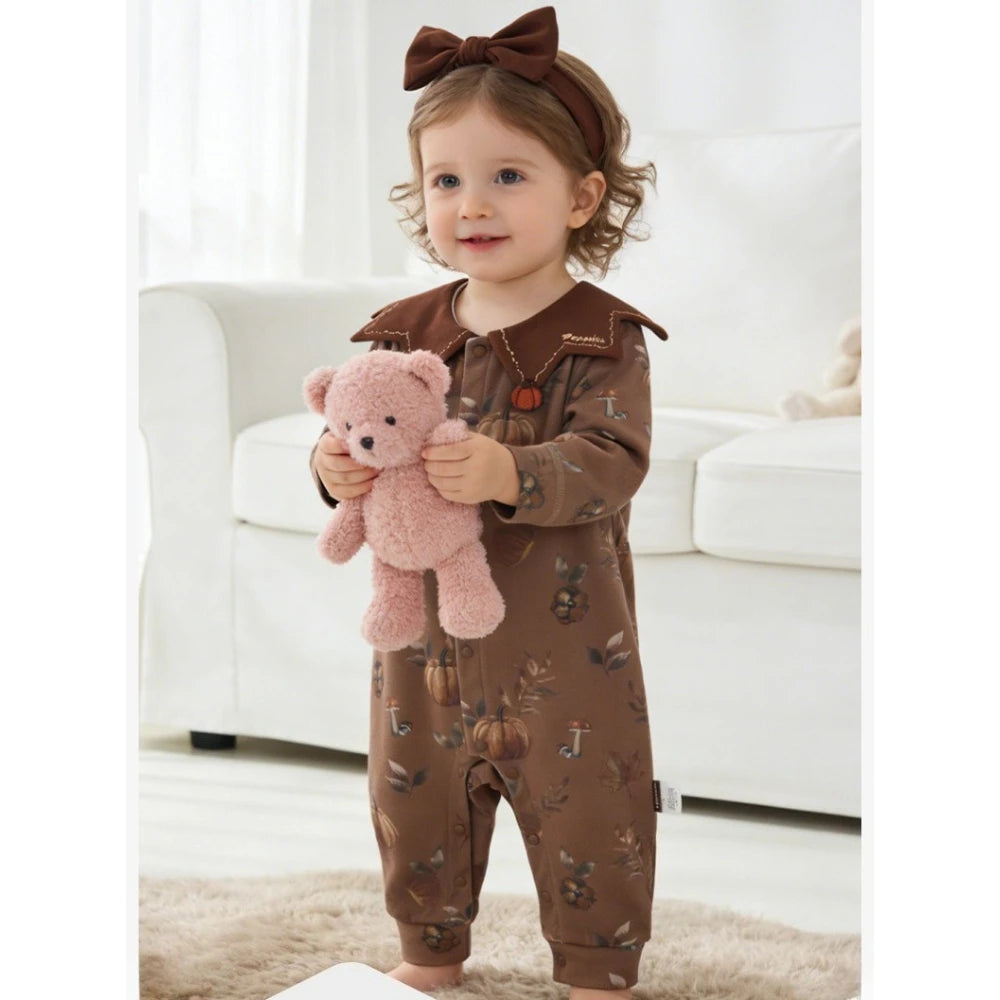 Baby Romper 100% Cotton Seamless Long Sleeve Front Button Newborn Jumpsuit All Seasons Soft Breathable Outfits for 0-24M