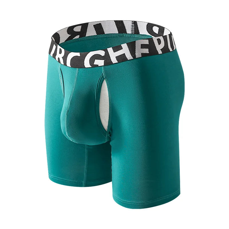 1pc Men's 3/4 Long Boxer Briefs - Inner Sports Underwear, Double-Layer Separate, U-Pouch, Long Length for Wear Inside