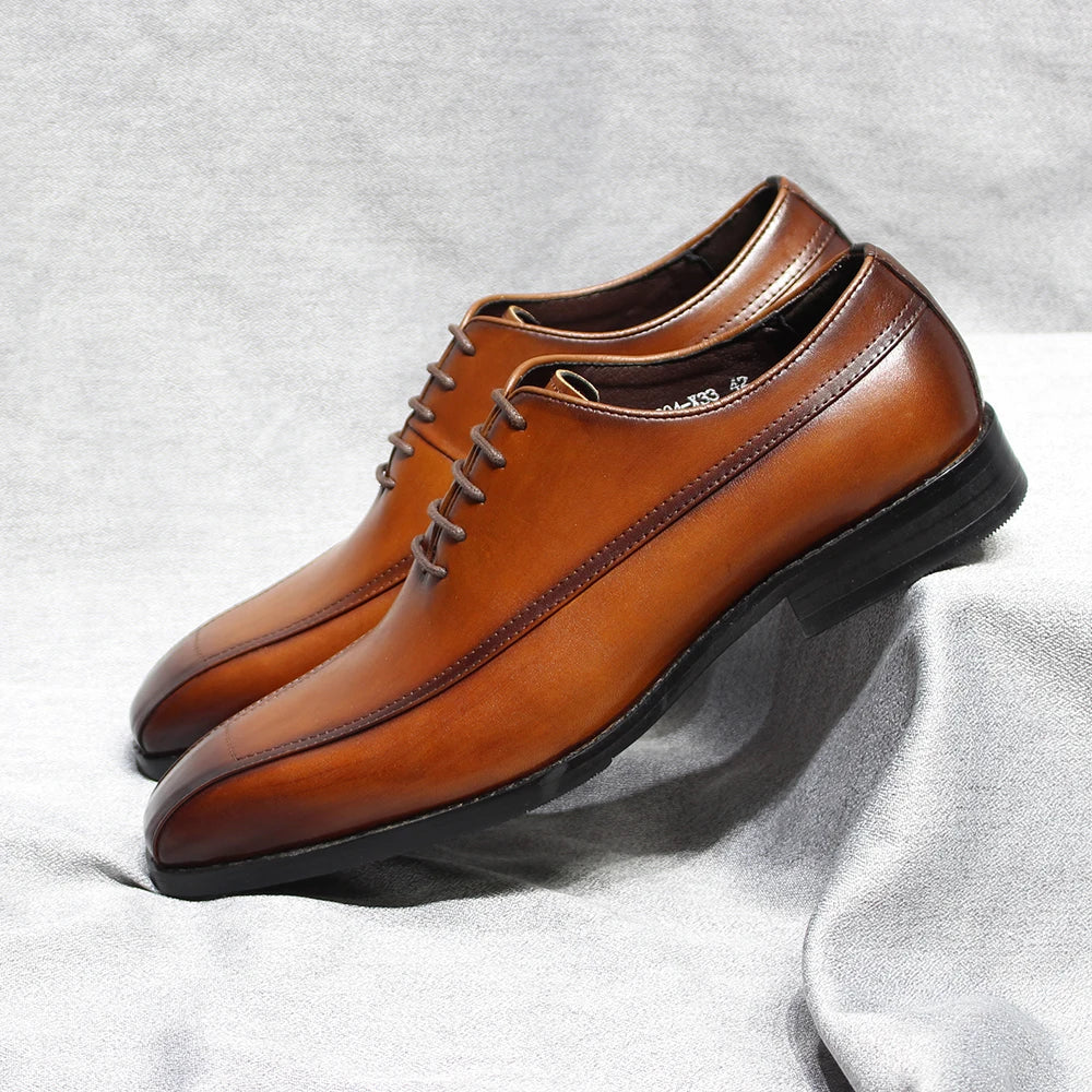 Classic Men's Oxford Dress Shoes Genuine Leather Lace-Up Point Toe Career Office Suit Formal Shoe for Men Wedding Party Oxfords