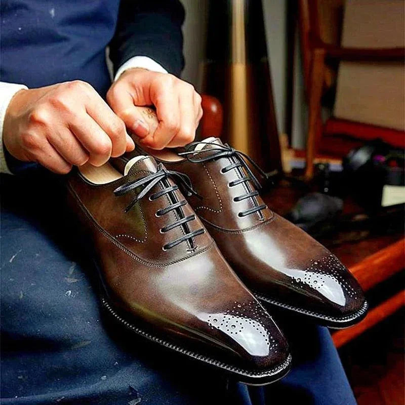 Oxfords Shoes for Men Brown Black Business Lace-up Pu Office  Brogue Dress Shoes Zapatos De Vestir Hombre Mens Shoes