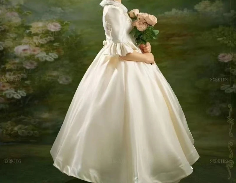 Girls Party Princess Dress Flower Girl Piano Performance Dress Satin Children Evening Dress Wedding Costume for Girls