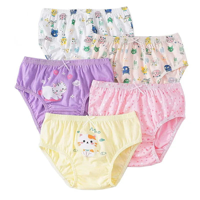 5 Pcs/Lot Cotton Girls Panties Cute Cat Cartoon Girls Underwear 3-13 Years Kids Underpants For Girl Child Panty Children Briefs