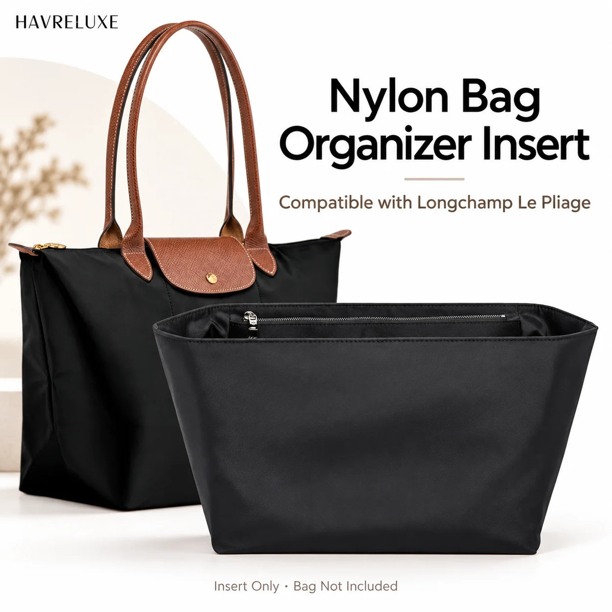 Nylon Bag Organizer Insert Compatible with Longchamp Le Pliage Large Tote, Lightweight Purse Divider Shaper with Multiple Pocket
