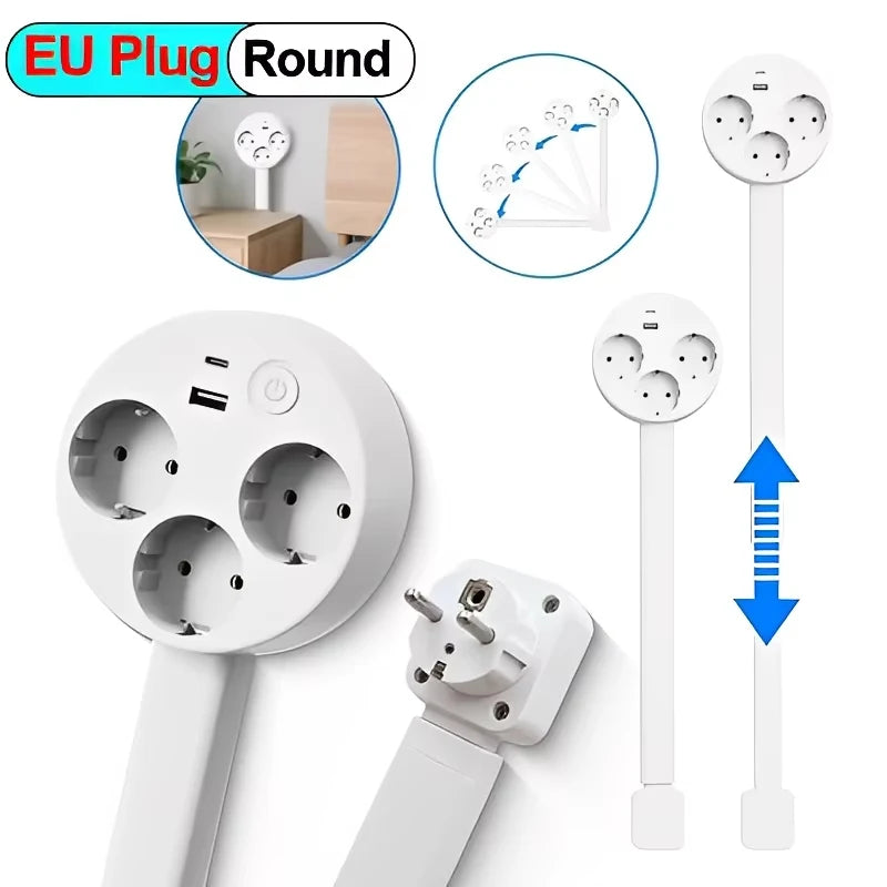 Adjustable Length Electrical Outlet Extender EU US Plug Stretchable Plug Power Outlets Extender 180° 360° Retractable Socket