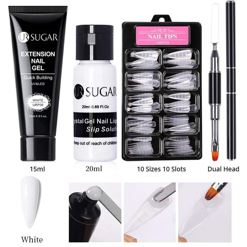 UR SUGAR 15ml Nail Extension Gel Set Acrylic Quick Building Hard Gel For Finger Prolong Form Tips Manicure Extension Tool Kits