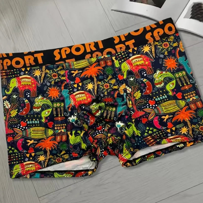 Boxer Briefs 3PCS Set Cartoon Graffiti Print Underwear Soft Breathable Male Shorts Fashion Casual Men Underpants Multi Patterns