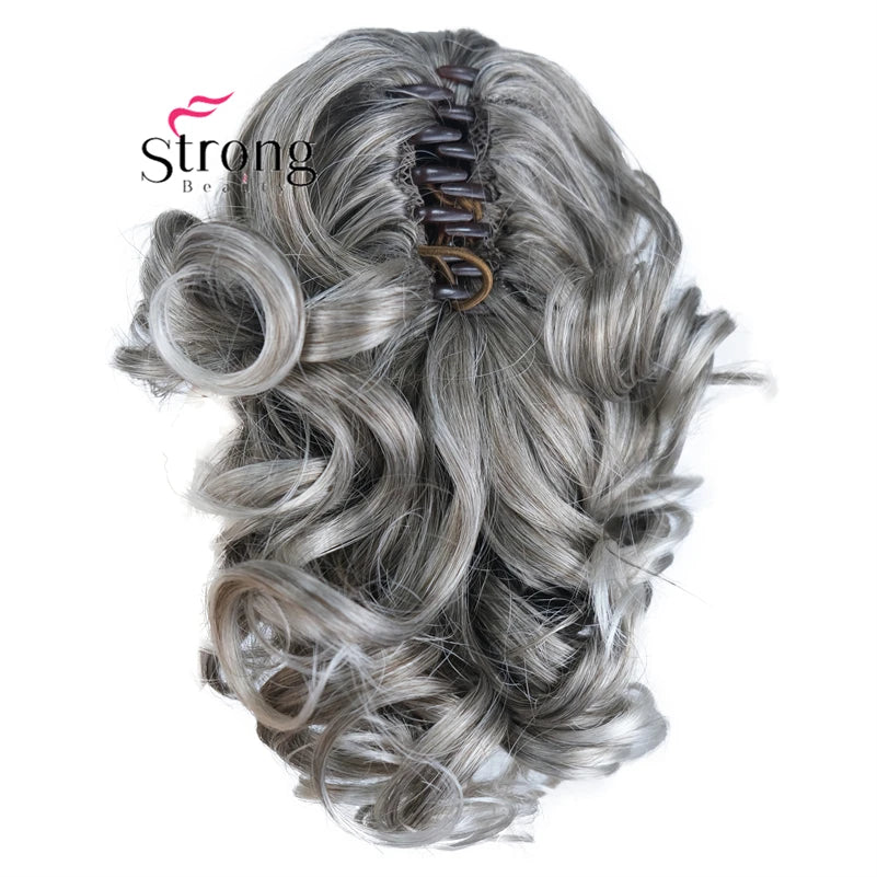 Grey Mix Curly Ponytail Clip In Claw Ponytail Hair Extension Synthetic Hairpiece
