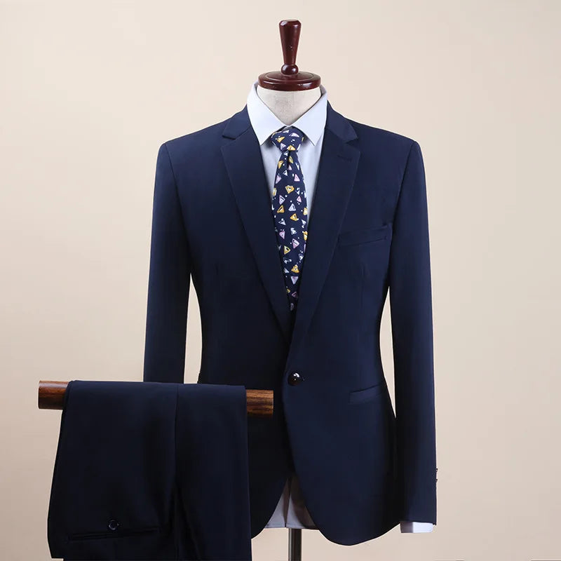 Men 2 3 Piece Suit Set 1 Button 2 Buttons Single Breasted Flat Collar Slim Fit Groom Wedding Business Suit Jacket Vest Trousers