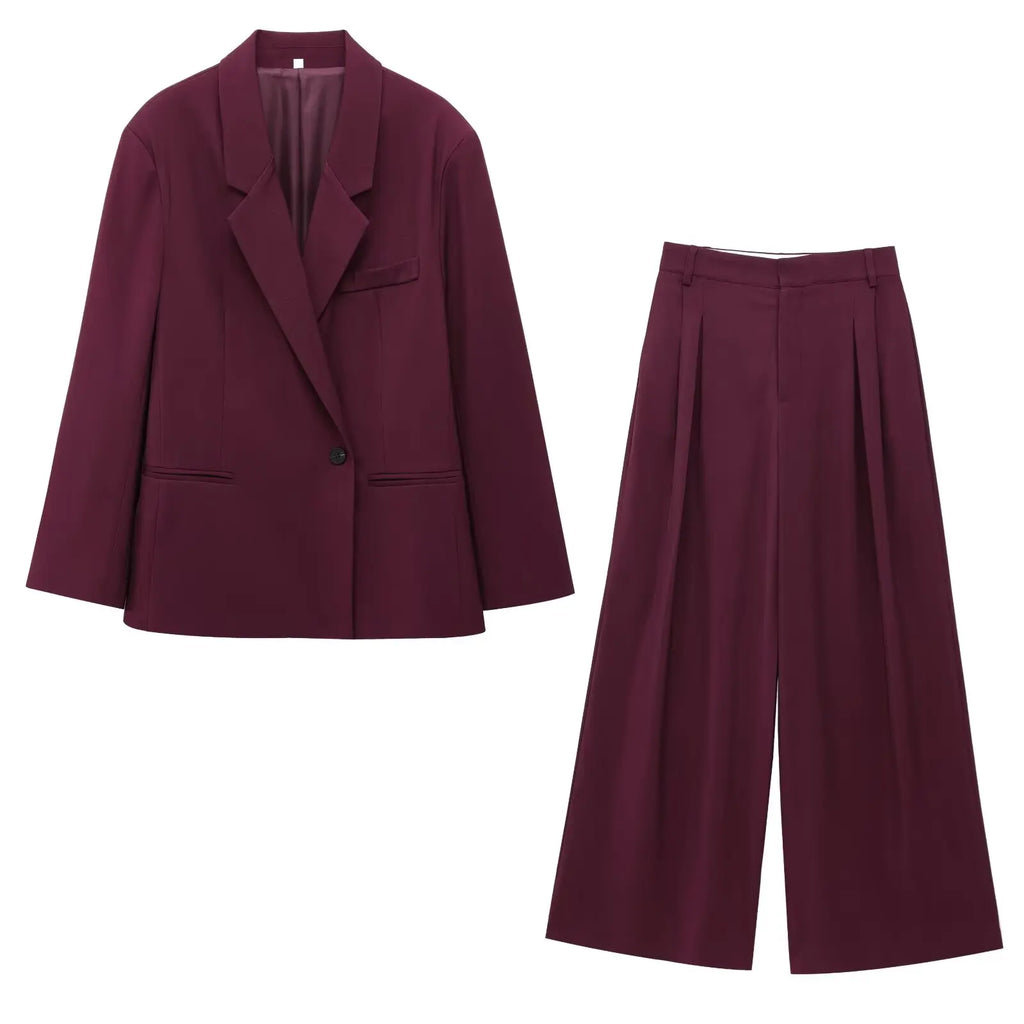 Damen-Blazer-Set mit plissierter Hose mit weitem Bein, eleganter Damenanzug, neu in passenden Zweiteilern für Damen, 2010738