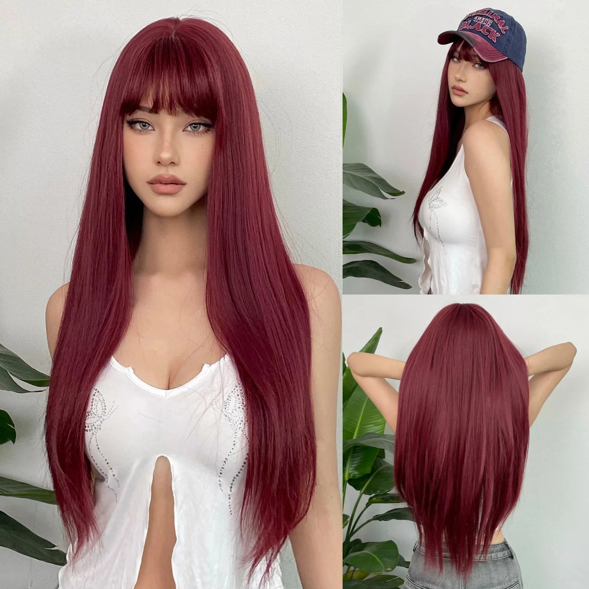 Light Pink Long Straight Hair Synthetic Wig for Halloween Cosplay Costume Party, Daily Wear, High-Temperature Silk Wig Cap