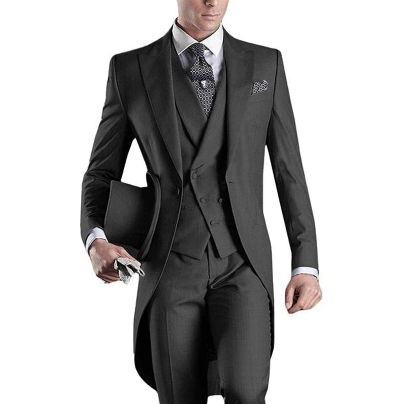 Latest Formal Wedding Men Suits Long Blazer 3 Piece Groom Tuxedo Classic Prom Party Male Suit Fashion Set Jacket with Pants Vest