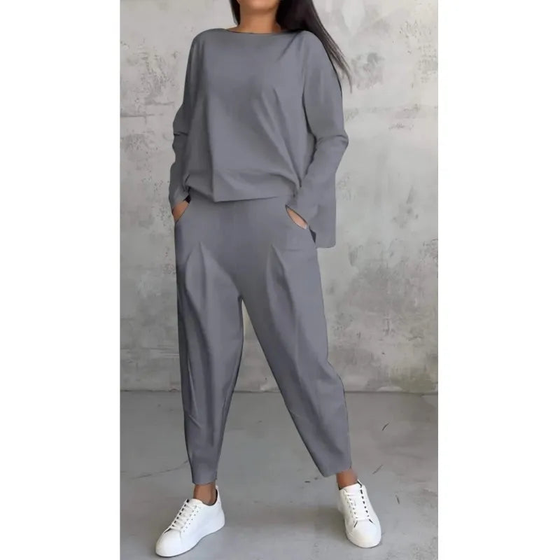 Women Office 2 Piece Set Autumn New Solid Long sleeve Hoodie&Pants Suits Women's Loose Fashion Pocket Small Feet Trousers Sets