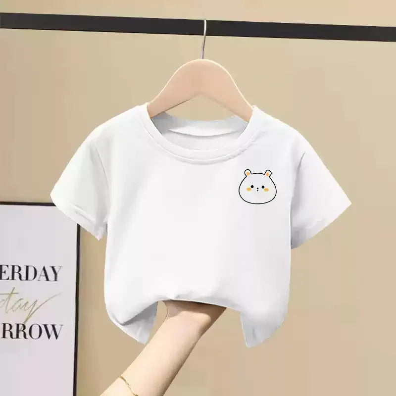Kids Family Matching T Shirt Line Bear Korean Text Cartoon Print Short Sleeve Cotton Tops For Boys Girls Daily Casual Outfit