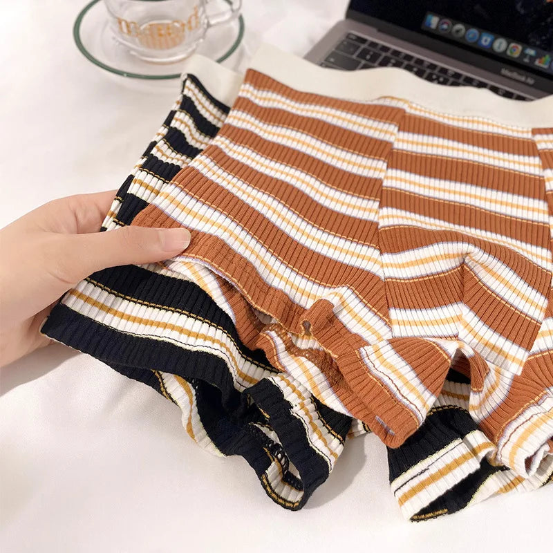 New Men's Underwear: Cotton Boxer Briefs, Plus Size, Mid-Rise, Striped, Breathable Summer Boxer Briefs for Boys, Teen Shorts