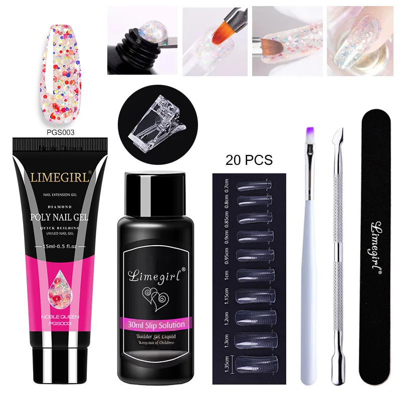 LIMEGIRL  Poly Nail Gel Set Manicure Set Gel Cuticle Pusher Finger Extend Mold Nail Kit All For Quick Extension Manicure Set