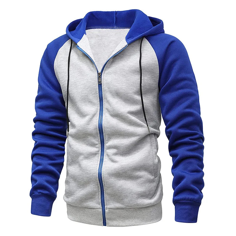 New autumn and winter outerwear color blocked zipper sweater with fleece men's hooded sweatshirt oversized casual hooded