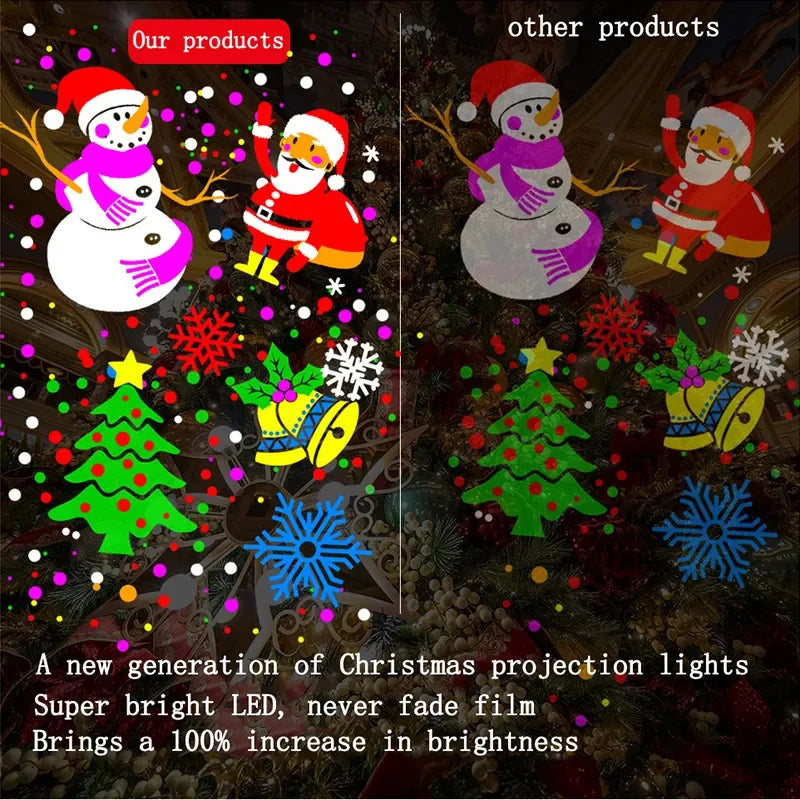 2027 Christmas Window Projector LED Snowflake Snow Elk Laser Projector 16 Patterns Projection Lamp Xmas Party Home Door Decor