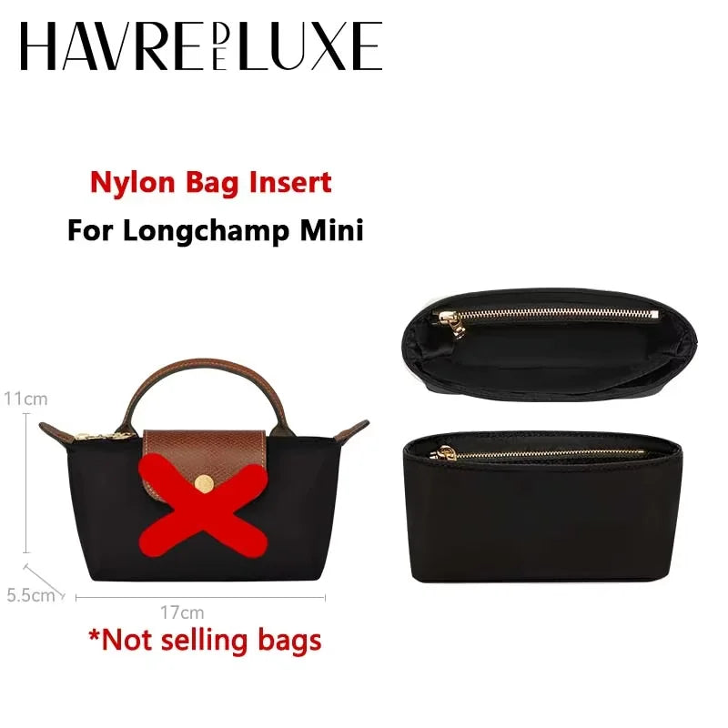 Nylon Bag Organizer Insert Compatible with Longchamp Le Pliage Large Tote, Lightweight Purse Divider Shaper with Multiple Pocket