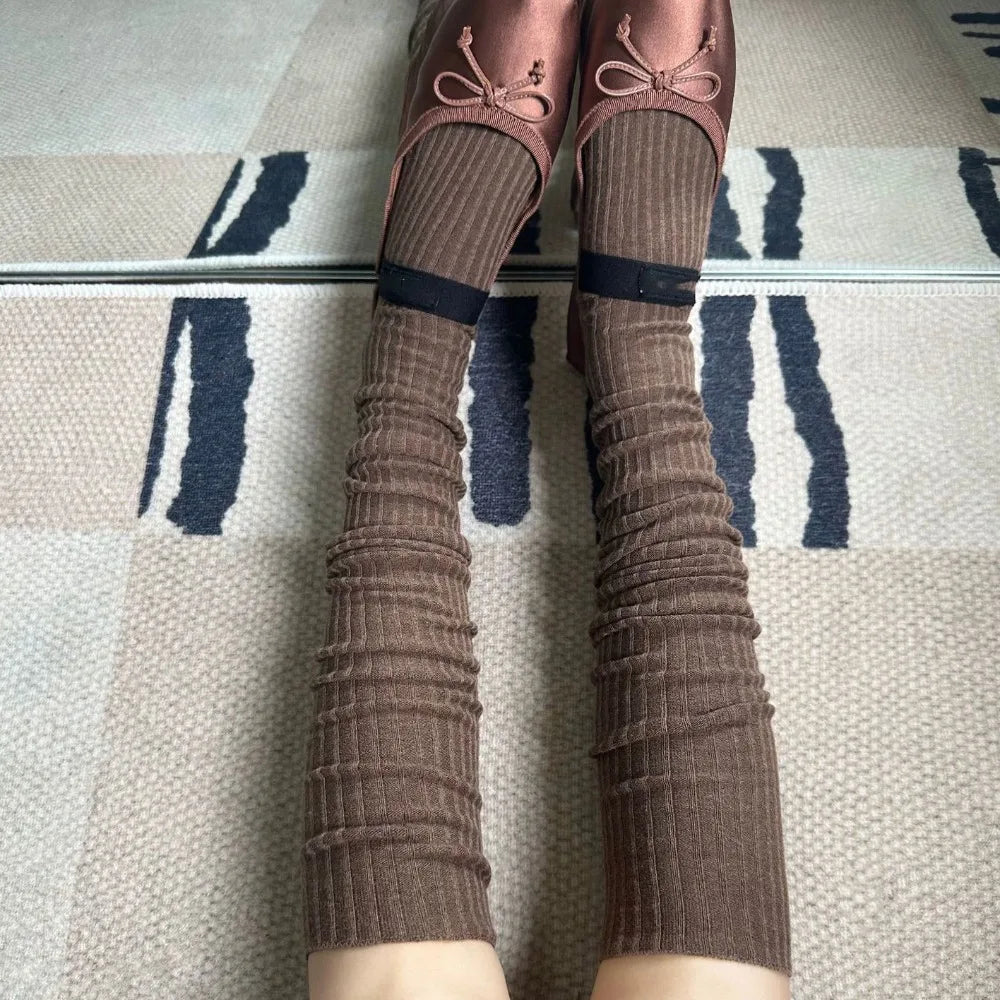 Fashion Pure Cotton Knee-high Socks Solid Color Keep Warm Long Tight Socks Boot Socks Fall Winter