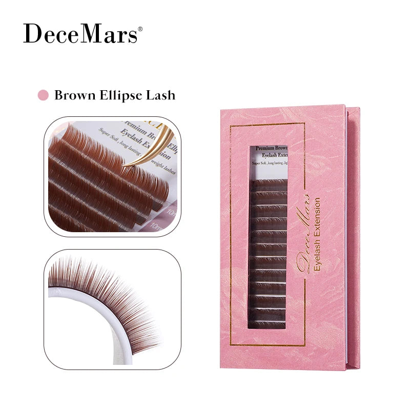 DeceMars Brown Matte Ellipse Flat Eyelash Extension - Lightweight Individual Lashes with Soft Tips for Natural Native
