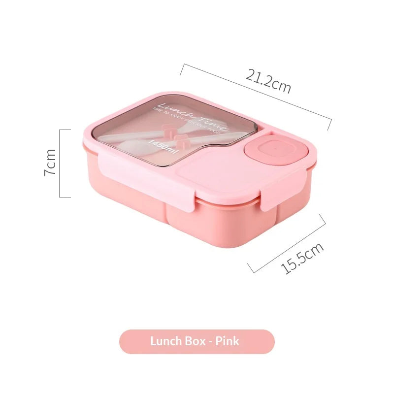 Bento Lunch Box Kid's Lunch Boxs Microwaveable BentoBox with Tableware Kawaii Heated 3 Grid Sandwich Snack Food Box Food Storage