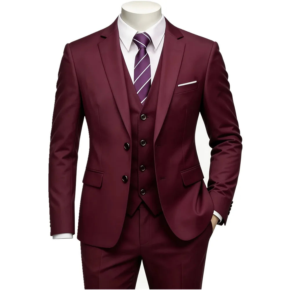 Classic Men'S 3Piece Suit Set, Consisting of a Suit Jacket, Vest, And Trousers. Suitable for Weddings, Business, Evening Parties
