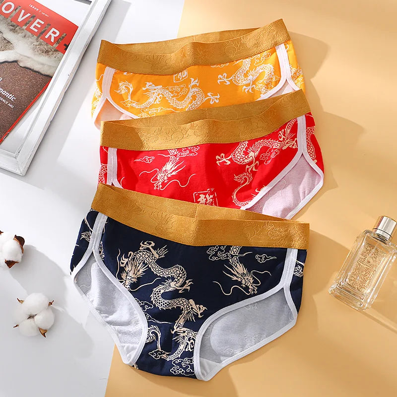Cotton Women Panties Girls Soft Underwear Fashion Dragon Printed Mid Waist Briefs Breathable Comfortable Female Panty Lingerie