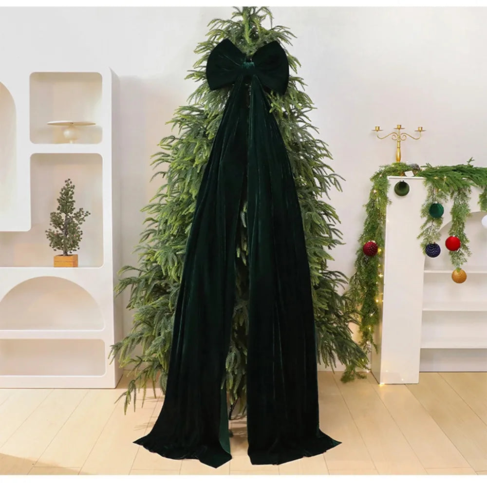 Flocked Super Large Christmas Tree Bow Extended Ribbon DIY Shopping Mall Christmas Tree Bow Reusable Christmas Tree Decoration