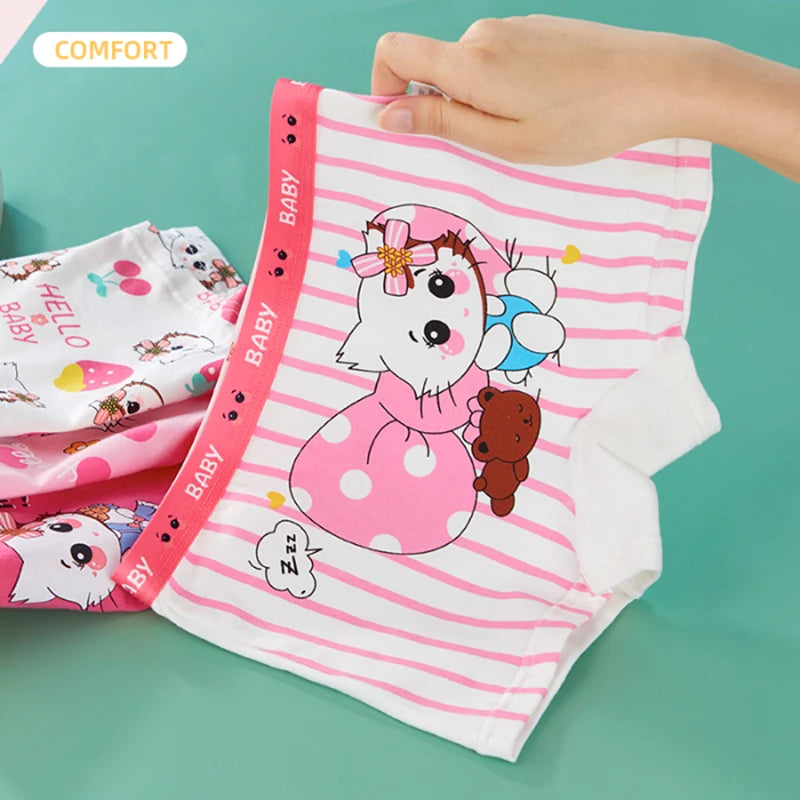 4PCS Children's Cotton Girl Panties Girl Cute Panties for Girls Boxer Underwear Cartoon Soft Boxers Shorts Underwears Clothing